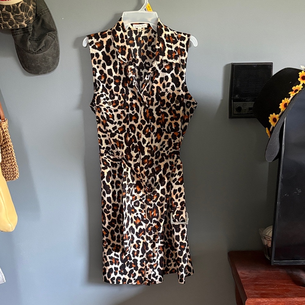 Sleeveless Leopard Print Shirt Dress - Brown/Black